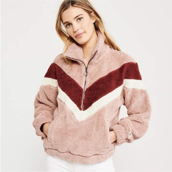 Abercrombie & Fitch Fleece Half Zip Oversized Sweatshirt Pink Women’s Size XXS - Picture 1 of 8